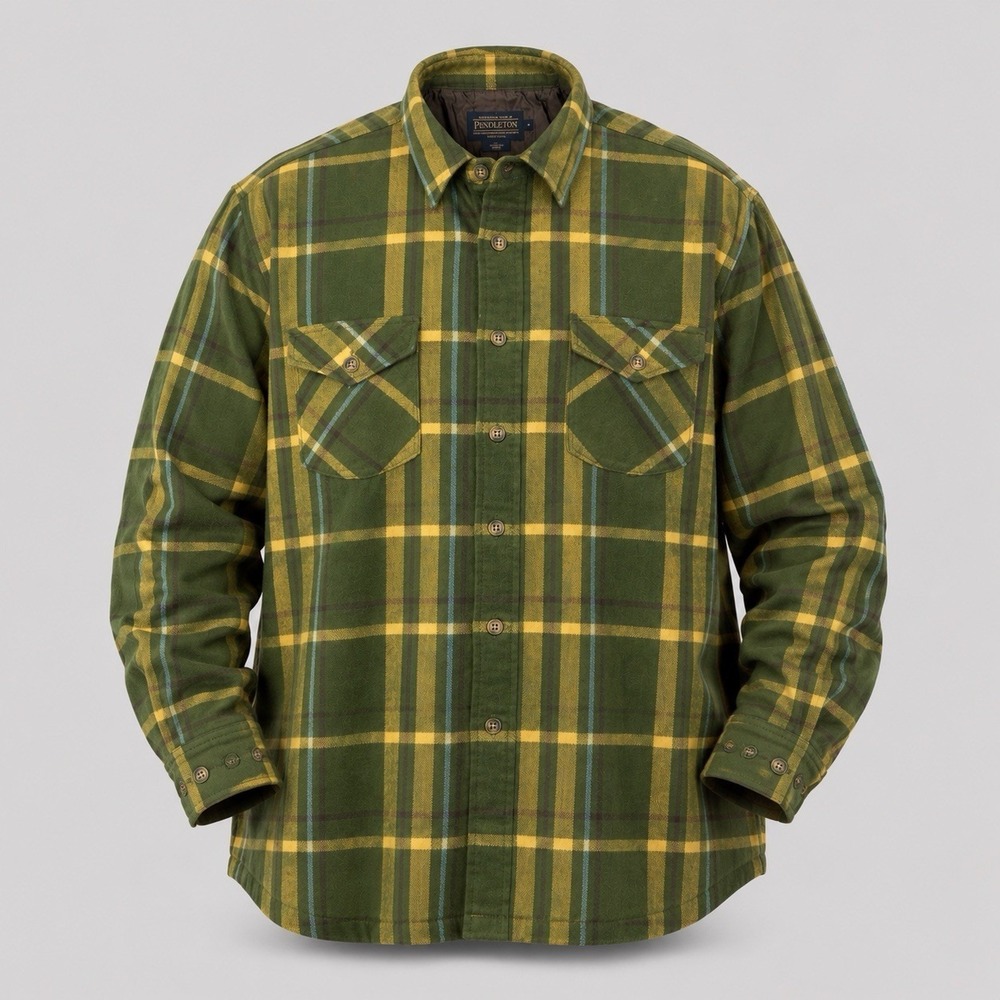 Pendleton Flannel Fully Lined Jacket Men's XL Long Sleeve Green Yellow Plaid
